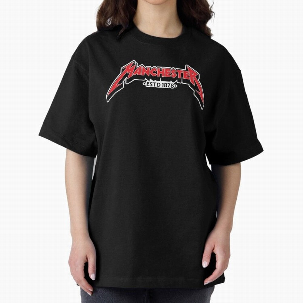 Manchester United Metal Font Oversized T-Shirt Experience the Global Stage of FIFA World Cup 2026 Spirit, Capturing Portugal, Messi, CR7 and Mbappe, Classic Soccer Heritage, Championship Pressure, Fan Loyalty and International Pride; Perfect for