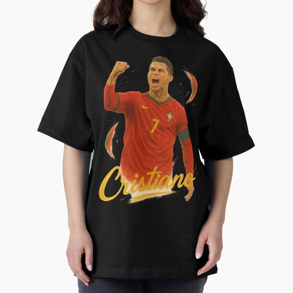 Cristiano Ronaldo Portugal Art ¨C Captain¡¯s Glory Football Tribute	 Oversized T-Shirt Celebrate Unforgettable Nights in Global Football Passion for FIFA World Cup 2026 USA Canada Mexico, Centered on Messi and Cristiano Ronaldo, Argentina, Vintage