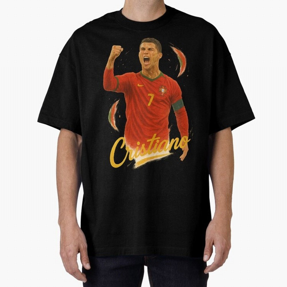 Cristiano Ronaldo Portugal Art ¨C Captain¡¯s Glory Football Tribute	 Oversized T-Shirt Celebrate Unforgettable Nights in Global Football Passion for FIFA World Cup 2026 USA Canada Mexico, Centered on Messi and Cristiano Ronaldo, Argentina, Vintage