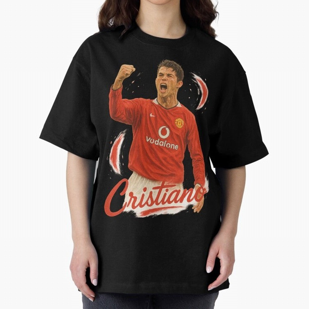 Young Cristiano Ronaldo Man United Art ¨C Rising Soccer Legend Tribute	 Oversized T-Shirt Cheer through Every Moment of Global Football Passion for FIFA World Cup 2026 USA Canada Mexico, Made for Haaland and Mbappe, Spain and Netherlands, Football