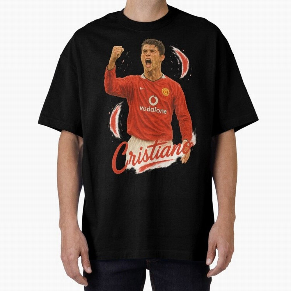 Young Cristiano Ronaldo Man United Art ¨C Rising Soccer Legend Tribute	 Oversized T-Shirt Cheer through Every Moment of Global Football Passion for FIFA World Cup 2026 USA Canada Mexico, Made for Haaland and Mbappe, Spain and Netherlands, Football