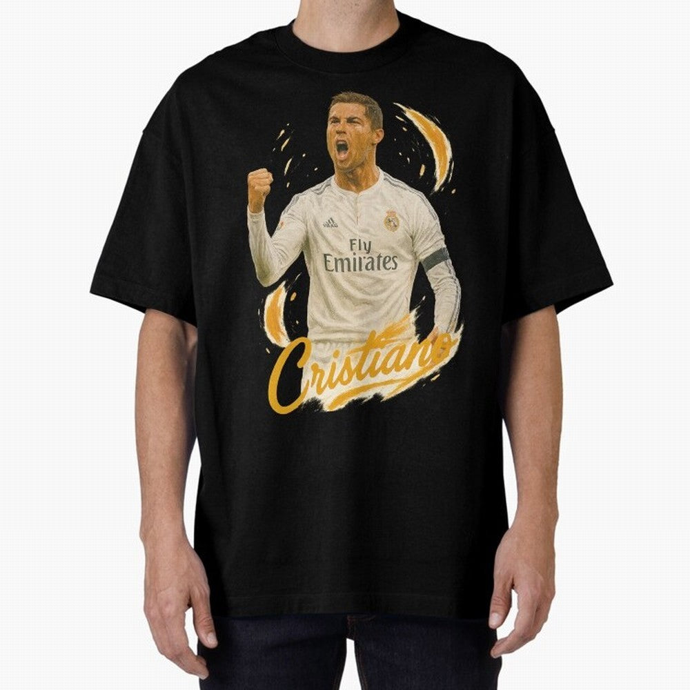 Cristiano Ronaldo Madrid Art - Iconic Soccer Legend Tribute Oversized T-Shirt Join Supporters Worldwide for FIFA World Cup 2026 Spirit, Driven by Spain and Netherlands, Neymar, Haaland and Cristiano Ronaldo, Global Supporter Spirit, Legendary