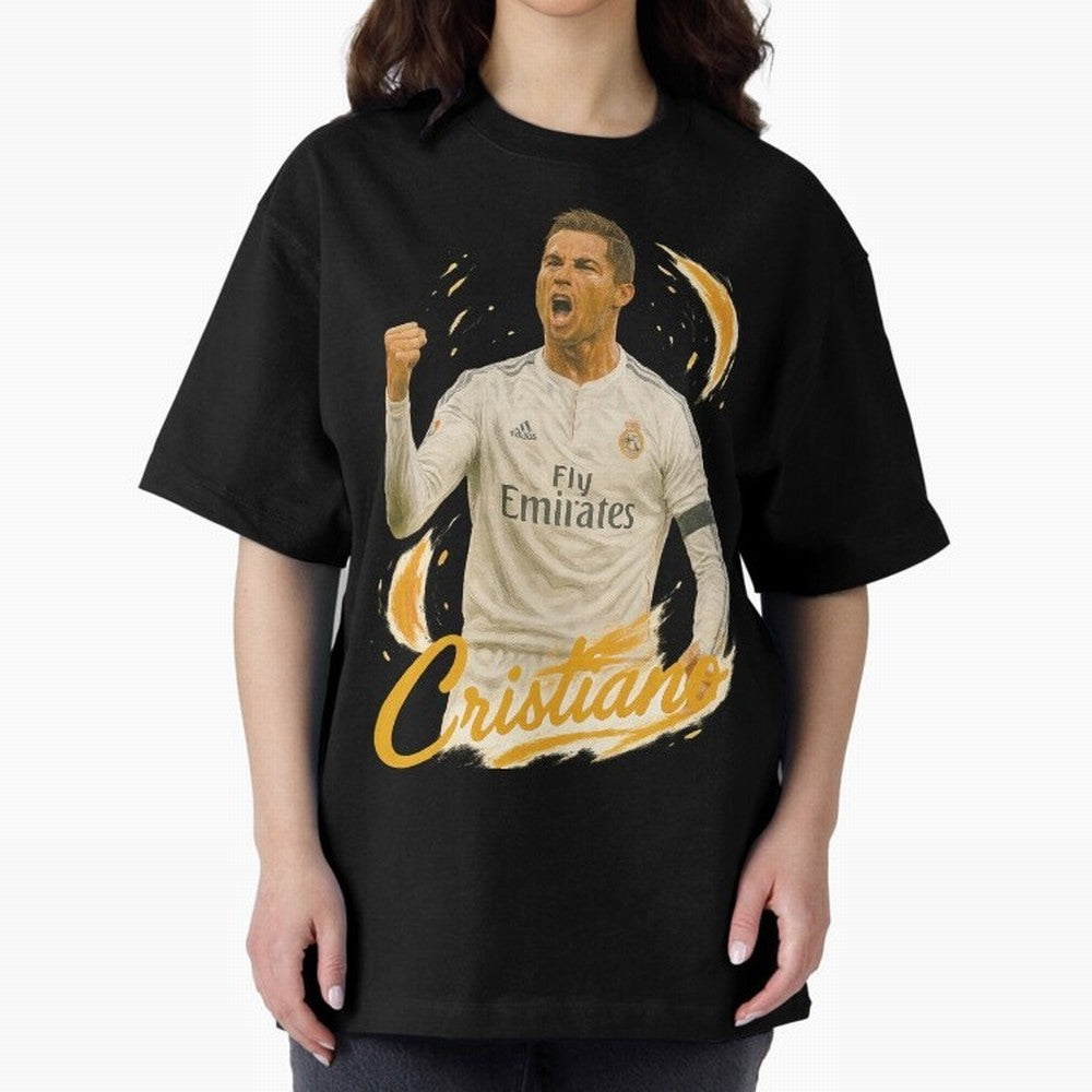 Cristiano Ronaldo Madrid Art - Iconic Soccer Legend Tribute Oversized T-Shirt Join Supporters Worldwide for FIFA World Cup 2026 Spirit, Driven by Spain and Netherlands, Neymar, Haaland and Cristiano Ronaldo, Global Supporter Spirit, Legendary