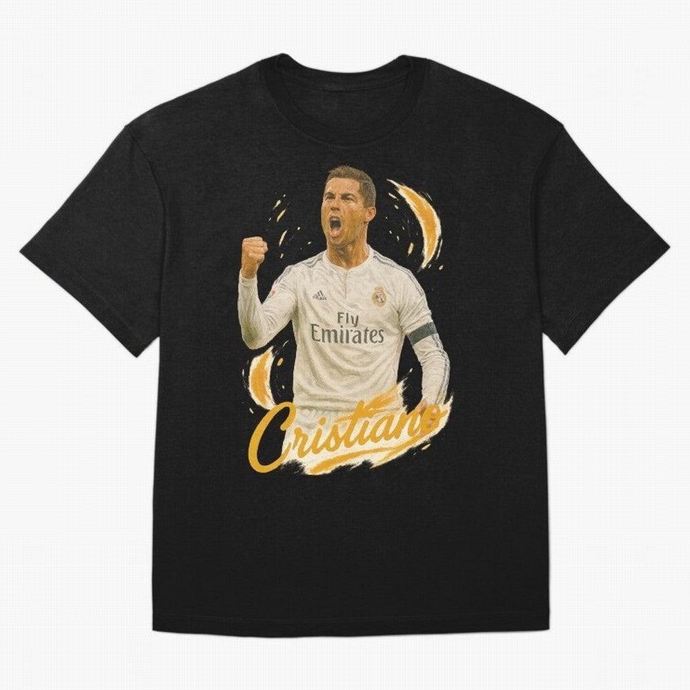 Cristiano Ronaldo Madrid Art - Iconic Soccer Legend Tribute Oversized T-Shirt Join Supporters Worldwide for FIFA World Cup 2026 Spirit, Driven by Spain and Netherlands, Neymar, Haaland and Cristiano Ronaldo, Global Supporter Spirit, Legendary