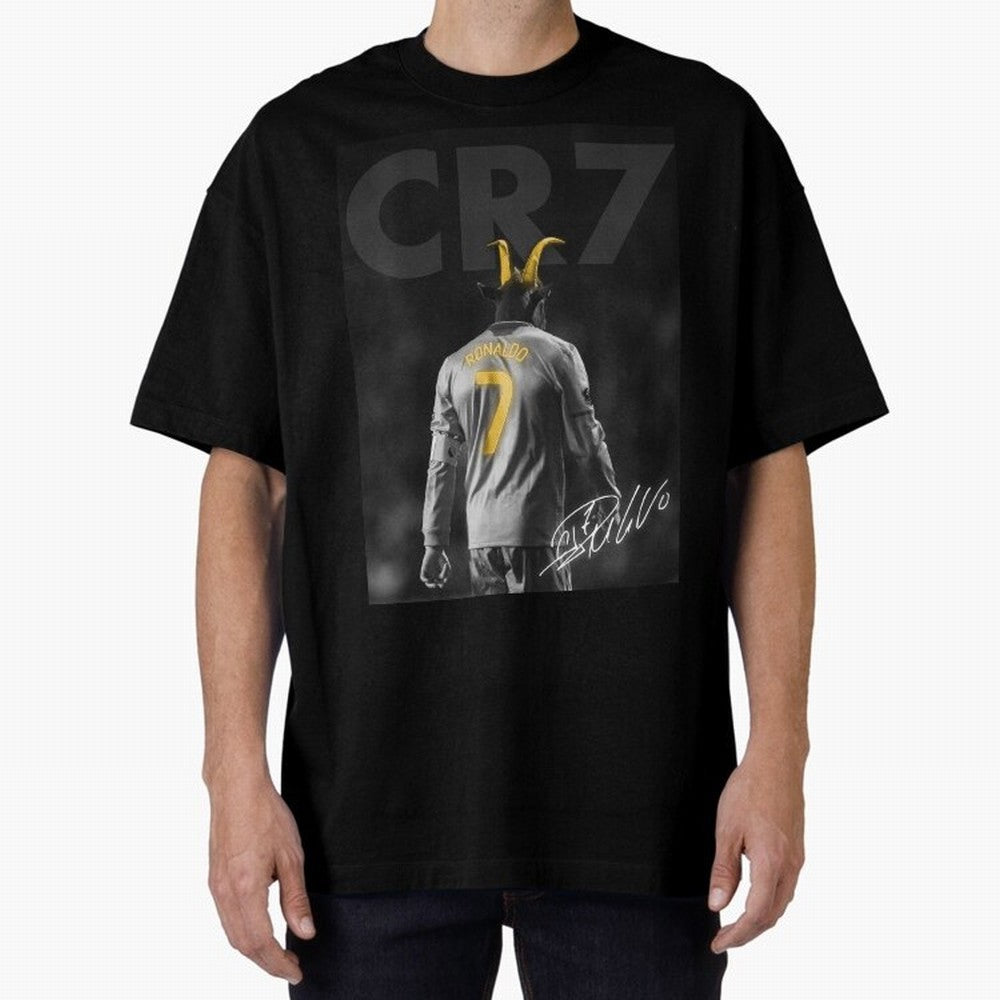 CR7 The Goat Poster Oversized T-Shirt Honor Champions and Dreams in Match Day Hype around FIFA World Cup 2026 Group Stage, Haaland, Spain, Retro Football Energy, Iconic Rivalries, Trophy Chase Drama and Stadium Atmosphere; Ideal for Passionate Fans