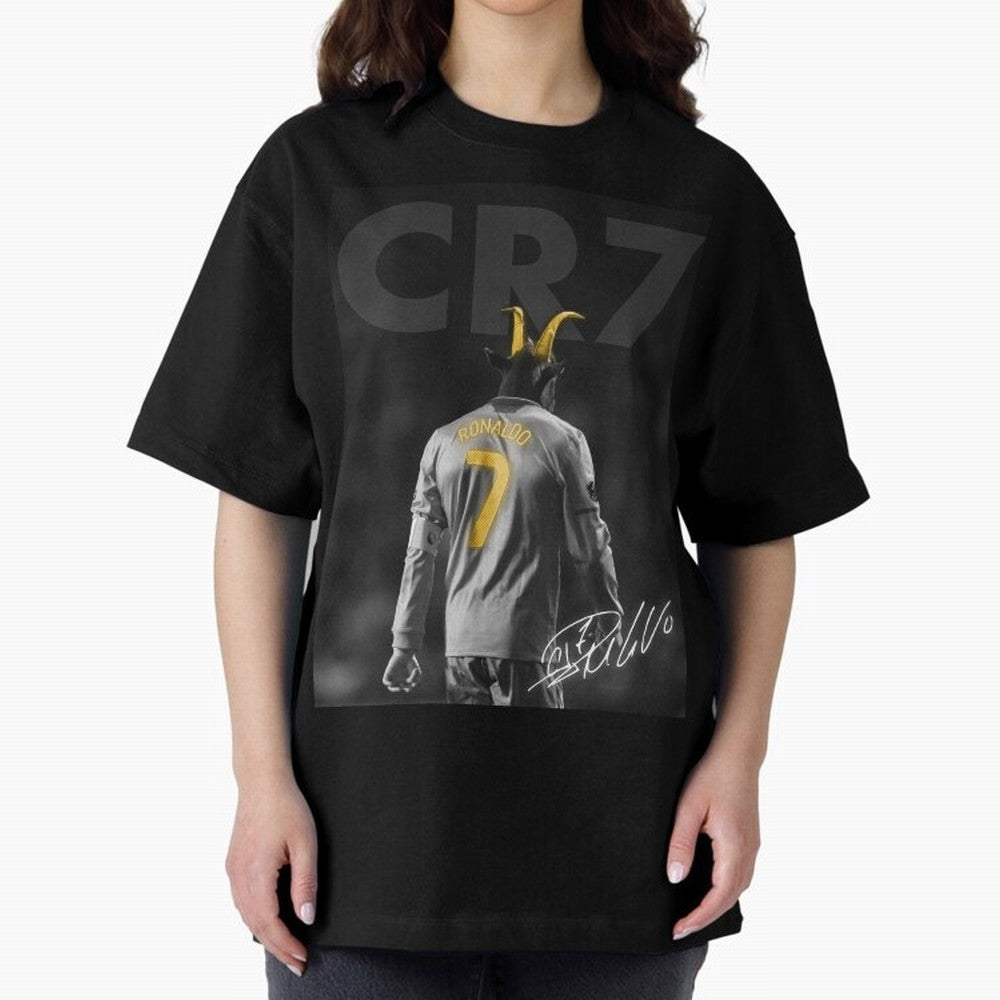CR7 The Goat Poster Oversized T-Shirt Honor Champions and Dreams in Match Day Hype around FIFA World Cup 2026 Group Stage, Haaland, Spain, Retro Football Energy, Iconic Rivalries, Trophy Chase Drama and Stadium Atmosphere; Ideal for Passionate Fans