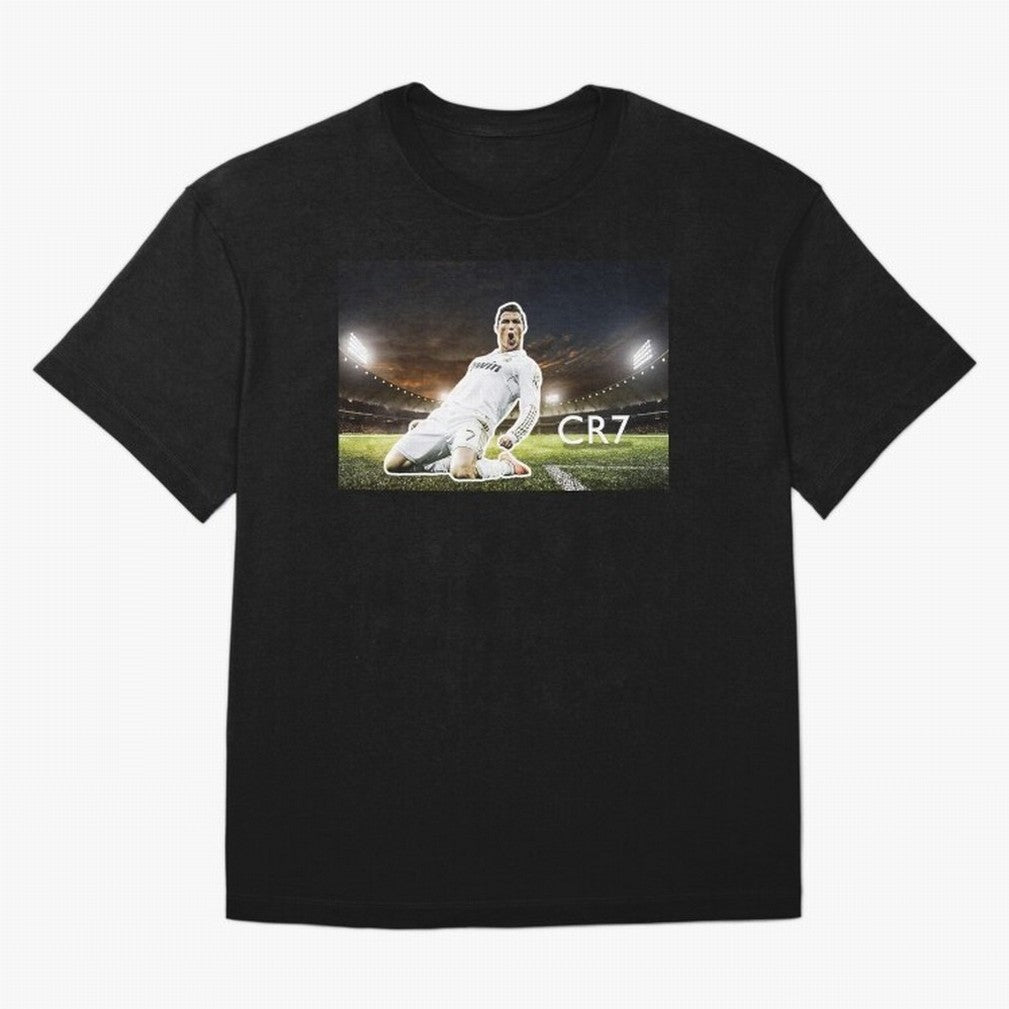 Cristiano Ronaldo Celebration Scene Oversized T-Shirt Make Game Day About Global Football Passion for FIFA World Cup 2026, Centered on Messi, CR7 and Mbappe, Argentina, France and Brazil, Championship Spirit, Famous Goals, Roaring Crowds and