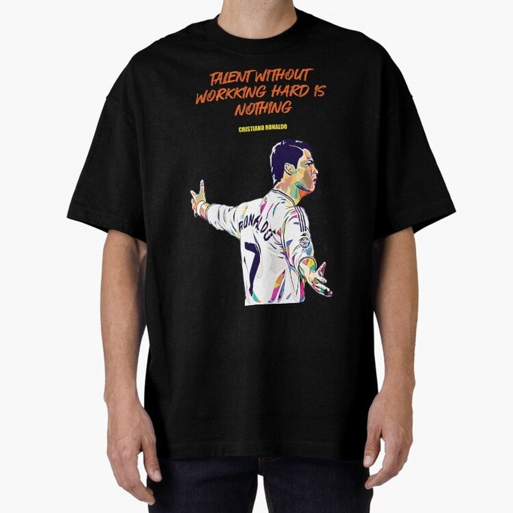 Cristiano Ronaldo Motivational Quote Oversized T-Shirt Represent Football Lovers during FIFA World Cup 2026 USA Canada Mexico for Fans of Mbappe and Brazil, Portugal and Argentina, Bringing Retro Football Energy, Iconic Rivalries, Trophy Chase