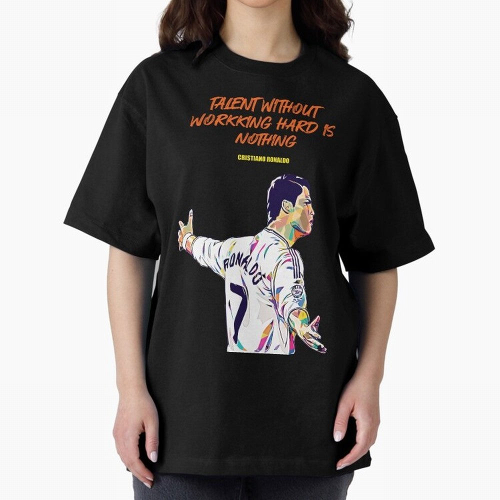 Cristiano Ronaldo Motivational Quote Oversized T-Shirt Represent Football Lovers during FIFA World Cup 2026 USA Canada Mexico for Fans of Mbappe and Brazil, Portugal and Argentina, Bringing Retro Football Energy, Iconic Rivalries, Trophy Chase