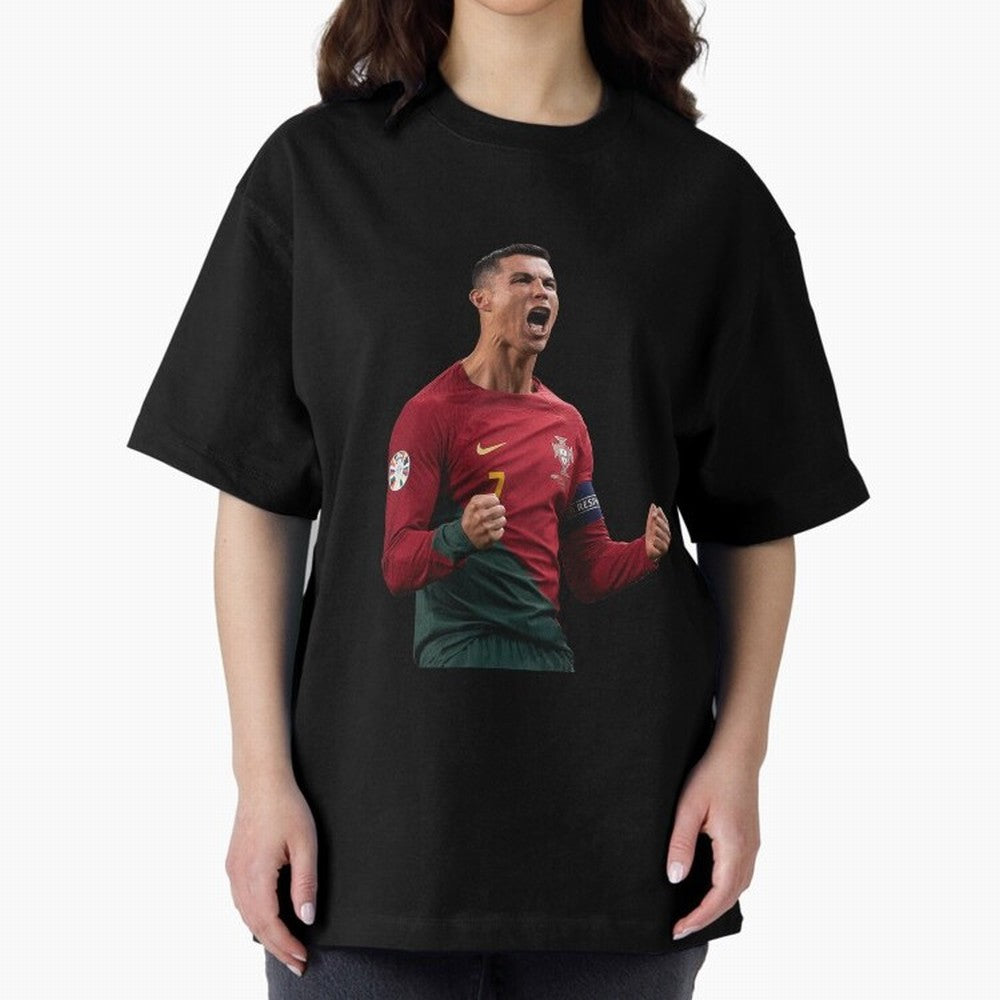 Cristiano Ronaldo T-Shirt Oversized T-Shirt Carry Global Football Passion for FIFA World Cup 2026, Celebrating CR7 and Messi, France and Portugal, Vintage Soccer Flavor, Modern Football Stars, National Flags and Final Night Emotion; Made for Die