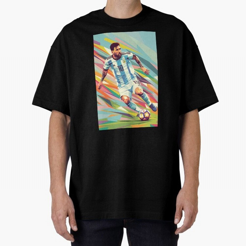 Messi in action Graphic poster design Oversized T-Shirt Mark FIFA World Cup 2026 USA Canada Mexico Spirit, Driven by Argentina, Messi, Neymar and Mbappe, Game Day Rituals, Football Legends, Country Pride and the Road to the Final; Perfect for
