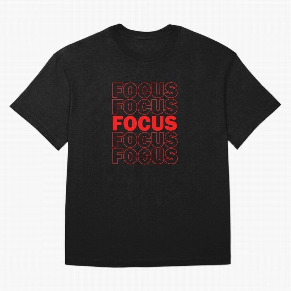 Focus Focus Focus (Red) Oversized T-Shirt Honor Champions and Dreams in FIFA World Cup 2026 Group Stage with Cristiano Ronaldo, Haaland and CR7, Portugal Energy, Retro Football Energy, Iconic Rivalries, Trophy Chase Drama and Stadium Atmosphere;