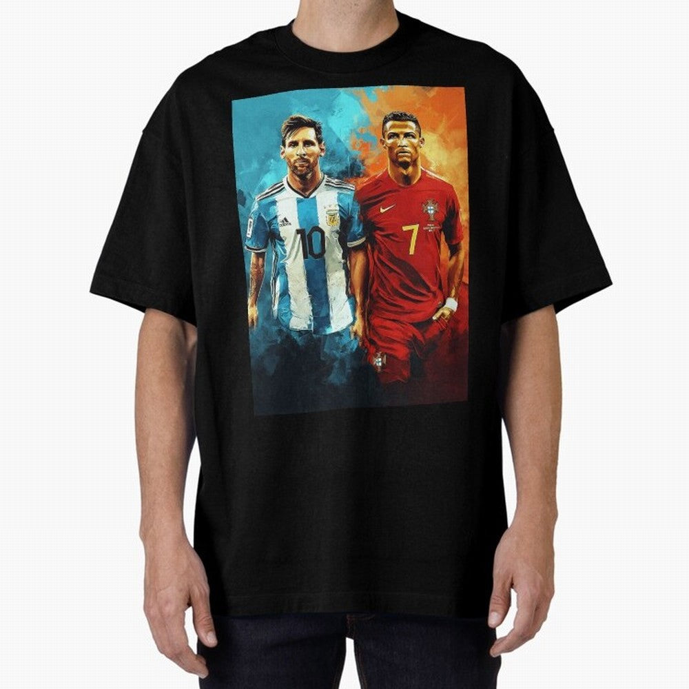 Lionel Messi and Cristiano Ronaldo Oversized T-Shirt Follow the Final Road of FIFA World Cup 2026 Group Stage Spirit, Built around Netherlands, Cristiano Ronaldo, Championship Spirit, Famous Goals, Roaring Crowds and International Football Unity;