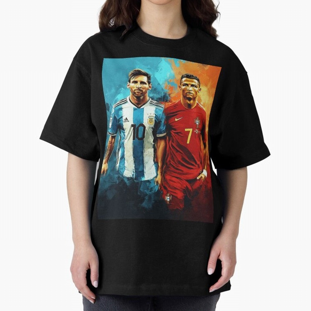 Lionel Messi and Cristiano Ronaldo Oversized T-Shirt Follow the Final Road of FIFA World Cup 2026 Group Stage Spirit, Built around Netherlands, Cristiano Ronaldo, Championship Spirit, Famous Goals, Roaring Crowds and International Football Unity;