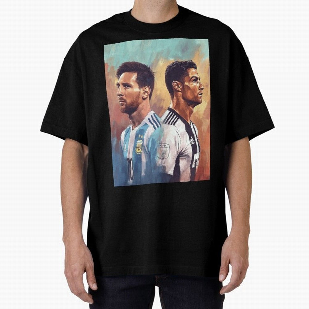 Lionel Messi and Cristiano Ronaldo Oversized T-Shirt Show Your Tournament Heart for FIFA World Cup 2026 USA Canada Mexico Spirit, Connected to Argentina and Brazil, Cristiano Ronaldo, Vintage Soccer Flavor, Modern Football Stars, National Flags and