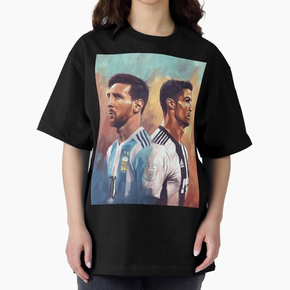 Lionel Messi and Cristiano Ronaldo Oversized T-Shirt Show Your Tournament Heart for FIFA World Cup 2026 USA Canada Mexico Spirit, Connected to Argentina and Brazil, Cristiano Ronaldo, Vintage Soccer Flavor, Modern Football Stars, National Flags and