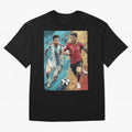 Lionel Messi and Cristiano Ronaldo Oversized T-Shirt Celebrate Every Goal in Global Football Passion for FIFA World Cup 2026 USA Canada Mexico, Inspired by Neymar, Haaland and Cristiano Ronaldo, France, Football History, Final Match Energy, Crowd