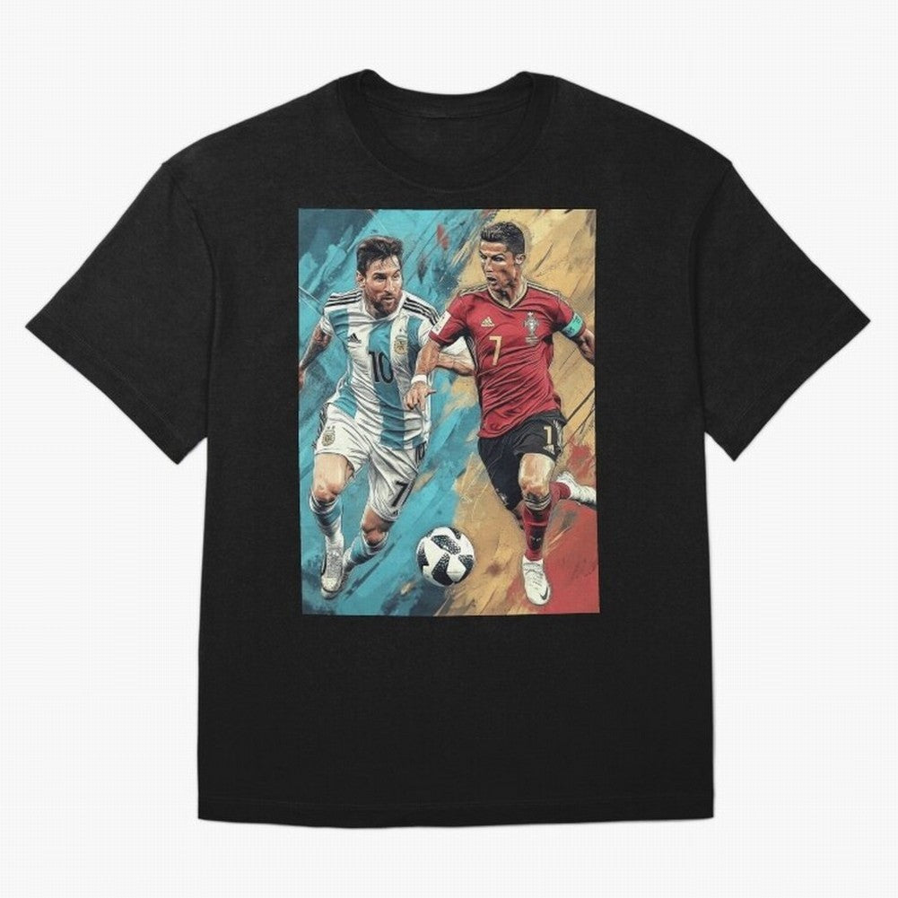 Lionel Messi and Cristiano Ronaldo Oversized T-Shirt Celebrate Every Goal in Global Football Passion for FIFA World Cup 2026 USA Canada Mexico, Inspired by Neymar, Haaland and Cristiano Ronaldo, France, Football History, Final Match Energy, Crowd