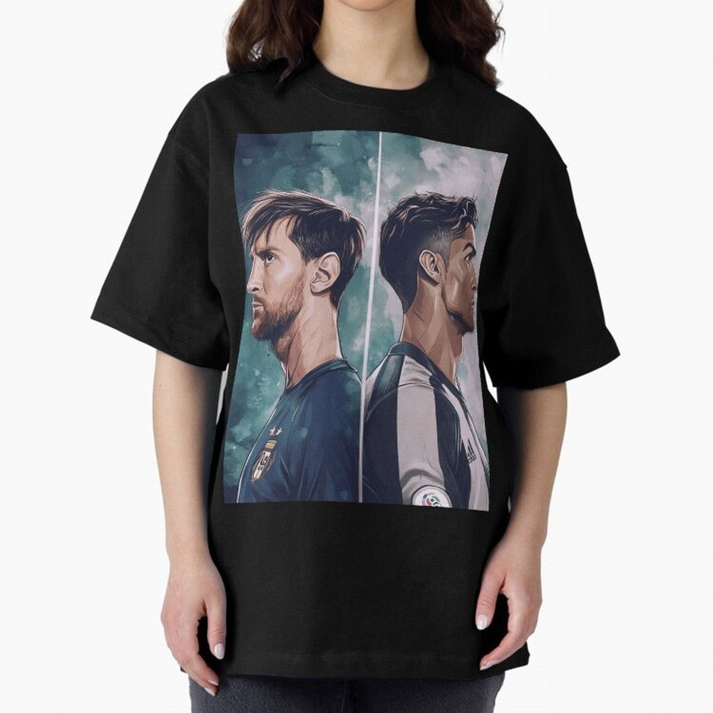 Lionel Messi and Cristiano Ronaldo Oversized T-Shirt Bring a Vintage Feel to FIFA World Cup 2026 Group Stage for Fans of Cristiano Ronaldo, Haaland and CR7 and France and Portugal, Bringing Vintage Soccer Flavor, Modern Football Stars, National