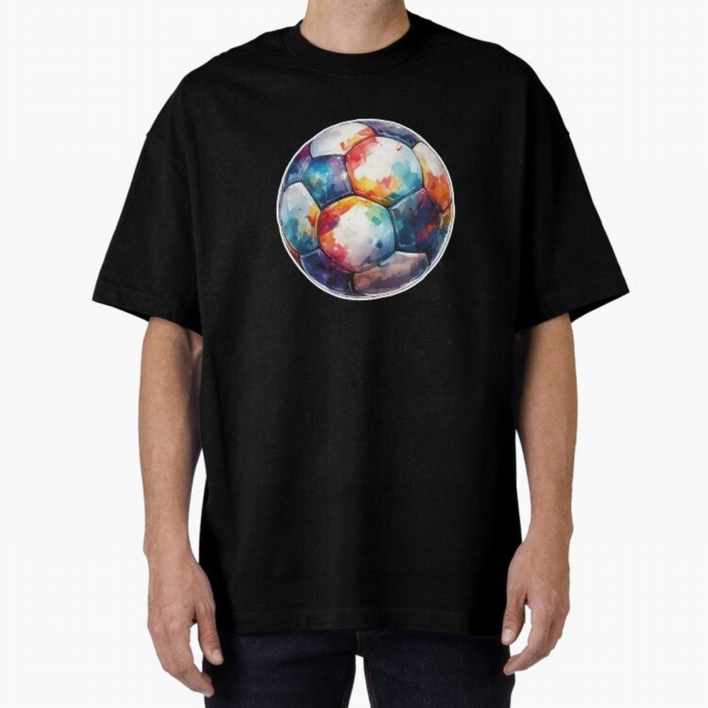 Football Soccer Ball Watercolor Illustration Drawing (Light Red BG) Oversized T-Shirt Celebrate Fan Culture around Global Football Passion for FIFA World Cup 2026 USA Canada Mexico, Connected to Cristiano Ronaldo, Portugal, Spain and Germany, Game