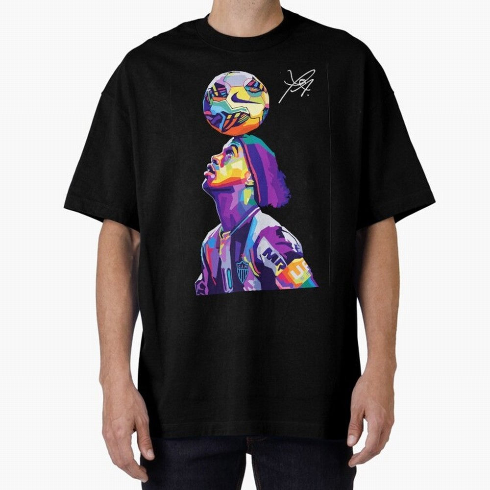 Ronaldinho Wpap Pop Art Oversized T-Shirt Spotlight the FIFA World Cup 2026 Group Stage Journey through Messi, Neymar and Mbappe Highlights, France Pride, Worldwide Fan Energy, Dramatic Goals, Stadium Lights and Championship Celebrations; Perfect