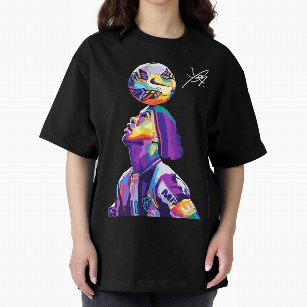Ronaldinho Wpap Pop Art Oversized T-Shirt Spotlight the FIFA World Cup 2026 Group Stage Journey through Messi, Neymar and Mbappe Highlights, France Pride, Worldwide Fan Energy, Dramatic Goals, Stadium Lights and Championship Celebrations; Perfect