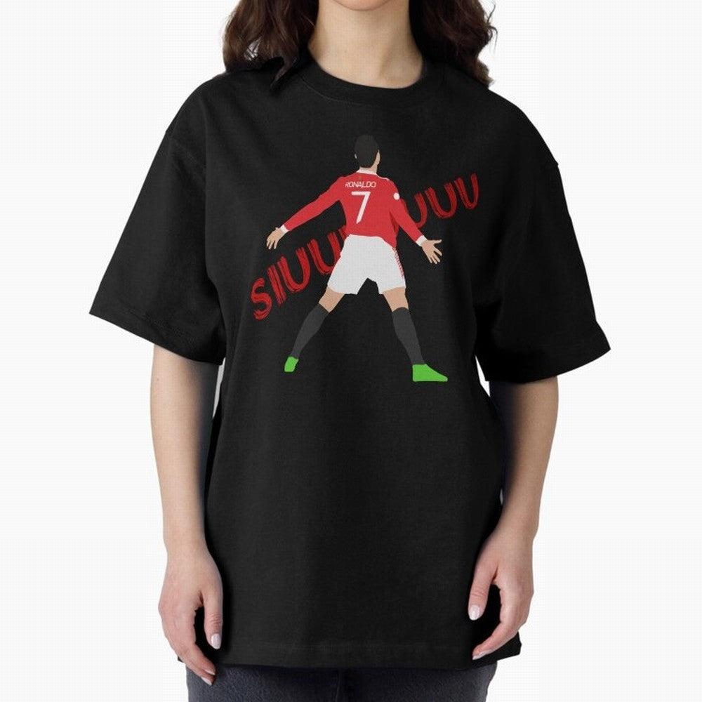 Cristano Ronaldo Celebration Block Art SIUUUU with text Oversized T-Shirt Enjoy the Biggest Football Party of Global Football Passion for FIFA World Cup 2026 Group Stage, Centered on Messi and Cristiano Ronaldo, England, Match Day Excitement,