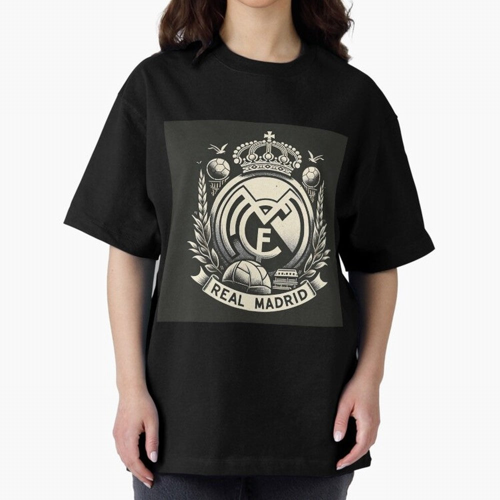 VIntage Style Real Madrid Logo Oversized T-Shirt Carry Match Day Hype around FIFA World Cup 2026, Cristiano Ronaldo, Haaland and CR7, Portugal, Sports Nostalgia, International Competition, Famous Players and Unforgettable Victories; Ideal for Fans