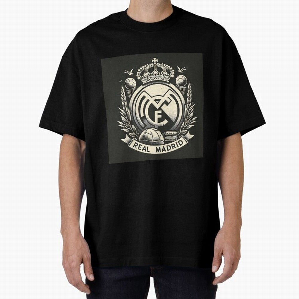 VIntage Style Real Madrid Logo Oversized T-Shirt Carry Match Day Hype around FIFA World Cup 2026, Cristiano Ronaldo, Haaland and CR7, Portugal, Sports Nostalgia, International Competition, Famous Players and Unforgettable Victories; Ideal for Fans
