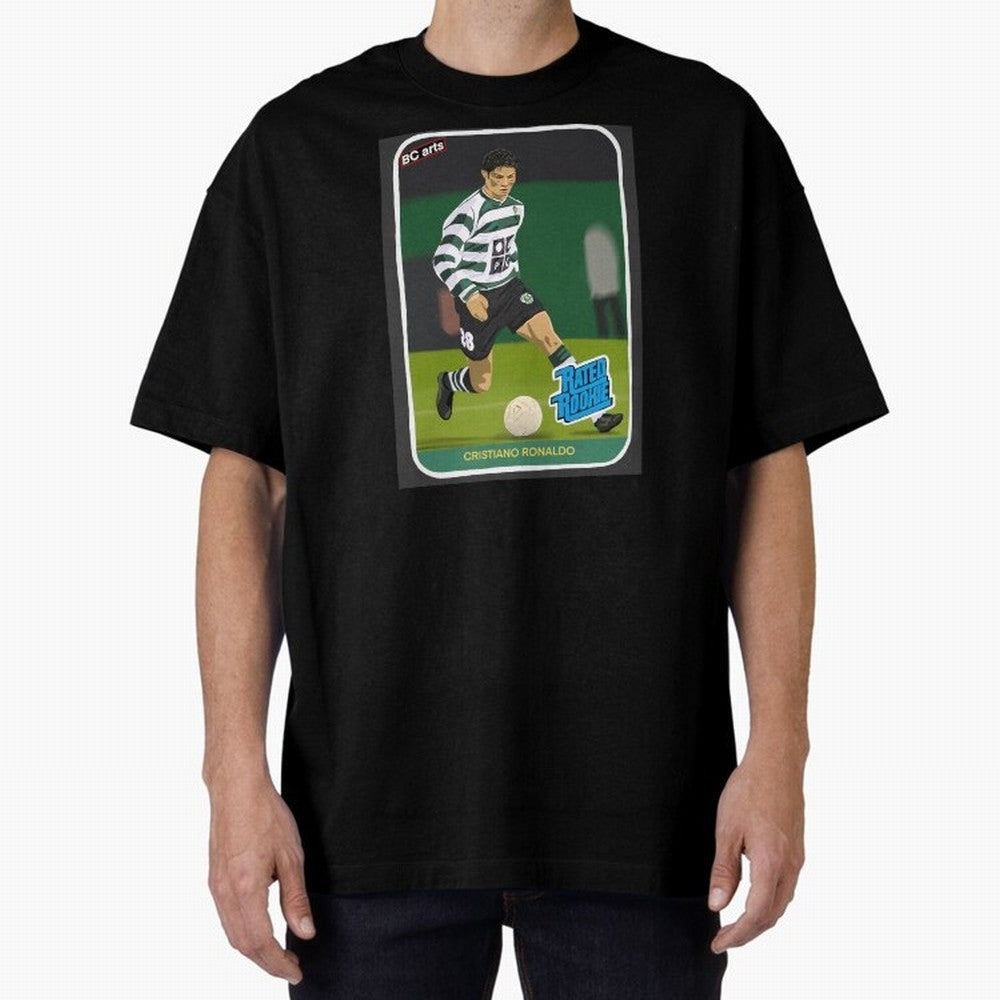 Sporting Lisbon Cristiano Ronaldo Rookie Card Artwork Oversized T-Shirt Keep the Match Day Mood of Global Football Passion for FIFA World Cup 2026 Group Stage, Built around Messi, Neymar and Mbappe, England and Germany, Goal Celebration Energy,