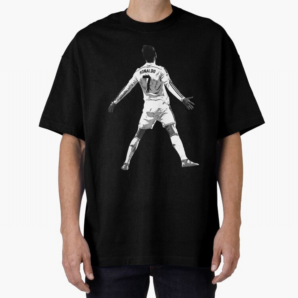 CR7 Cristiano Ronaldo Artwork - Pop Art Style Oversized T-Shirt Make Memories around Global Football Passion for FIFA World Cup 2026 USA Canada Mexico, Centered on Mbappe, Portugal, Vintage Soccer Flavor, Modern Football Stars, National Flags and