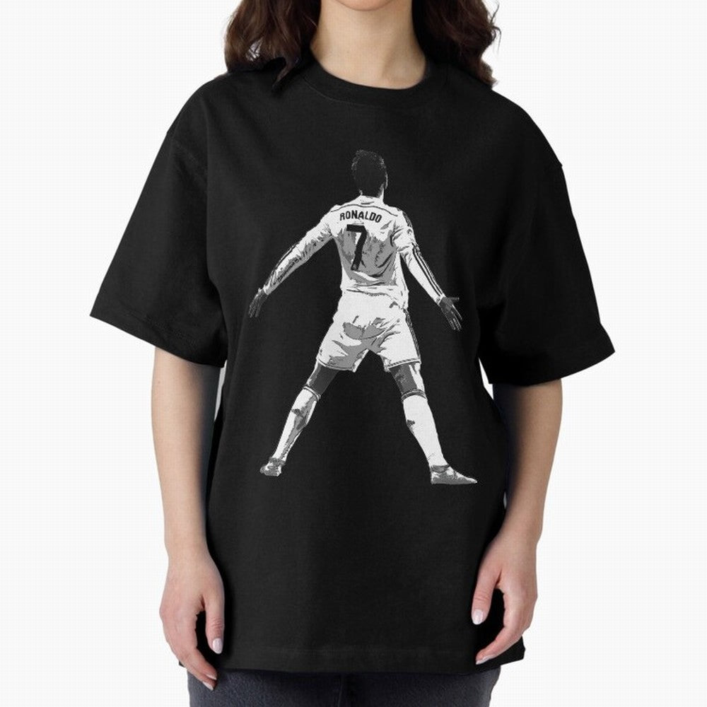 CR7 Cristiano Ronaldo Artwork - Pop Art Style Oversized T-Shirt Make Memories around Global Football Passion for FIFA World Cup 2026 USA Canada Mexico, Centered on Mbappe, Portugal, Vintage Soccer Flavor, Modern Football Stars, National Flags and