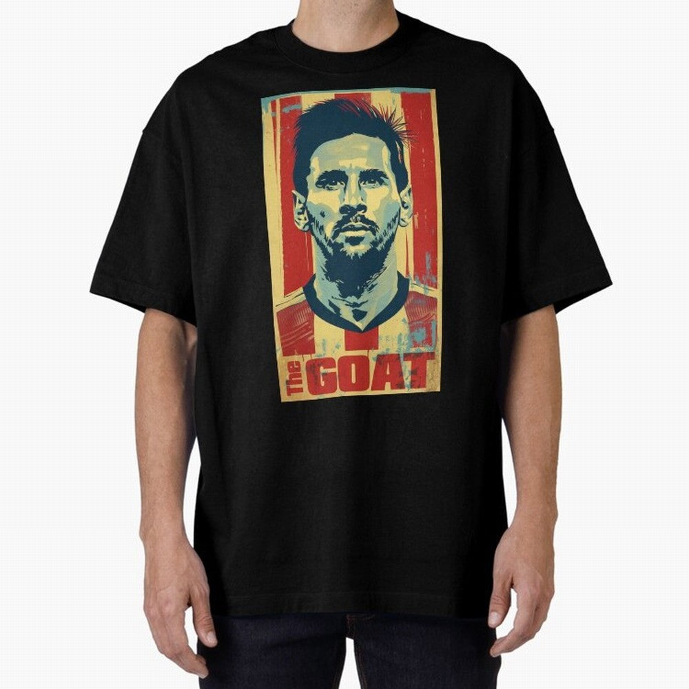 Messi The GOAT Graphic poster design Oversized T-Shirt Celebrate Unforgettable Nights in FIFA World Cup 2026 Spirit, Centered on France, CR7, Championship Spirit, Famous Goals, Roaring Crowds and International Football Unity; Great for Supporters