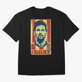 Messi The GOAT Graphic poster design Oversized T-Shirt Celebrate Unforgettable Nights in FIFA World Cup 2026 Spirit, Centered on France, CR7, Championship Spirit, Famous Goals, Roaring Crowds and International Football Unity; Great for Supporters