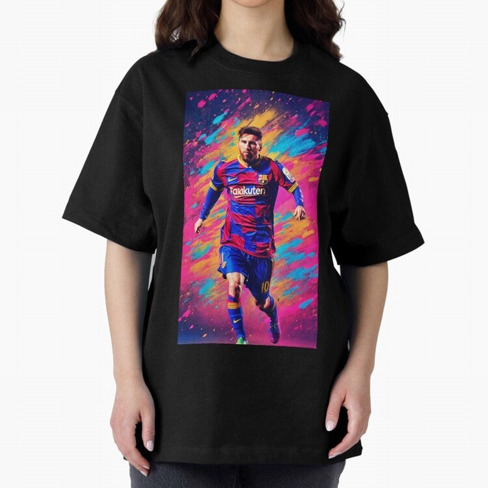 Lionel Messi Oversized T-Shirt Honor Football Greatness during FIFA World Cup 2026 Group Stage for Fans of Mbappe and England, Bringing Retro Football Energy, Iconic Rivalries, Trophy Chase Drama and Stadium Atmosphere; Made for Collectors Who