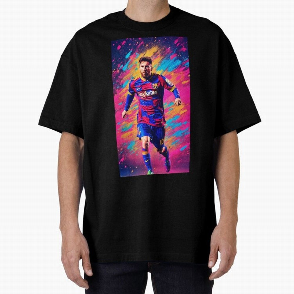 Lionel Messi Oversized T-Shirt Honor Football Greatness during FIFA World Cup 2026 Group Stage for Fans of Mbappe and England, Bringing Retro Football Energy, Iconic Rivalries, Trophy Chase Drama and Stadium Atmosphere; Made for Collectors Who