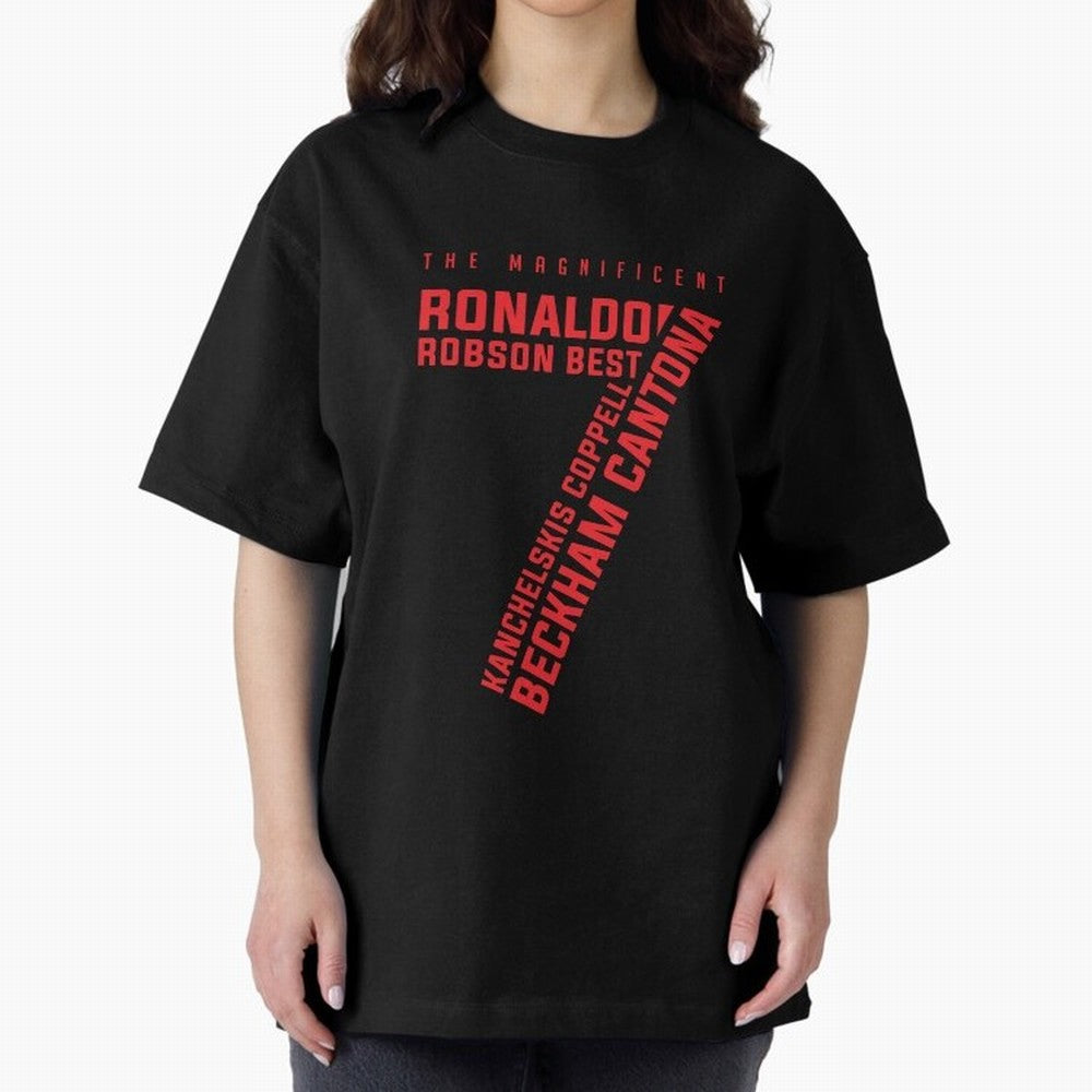 The Magnificent Seven - Man Utd Oversized T-Shirt Capture Stadium Memories from the FIFA World Cup 2026 Journey through Messi and Cristiano Ronaldo Highlights, Portugal, Spain and Germany Pride, Soccer Culture, Superstar Moments, National Team