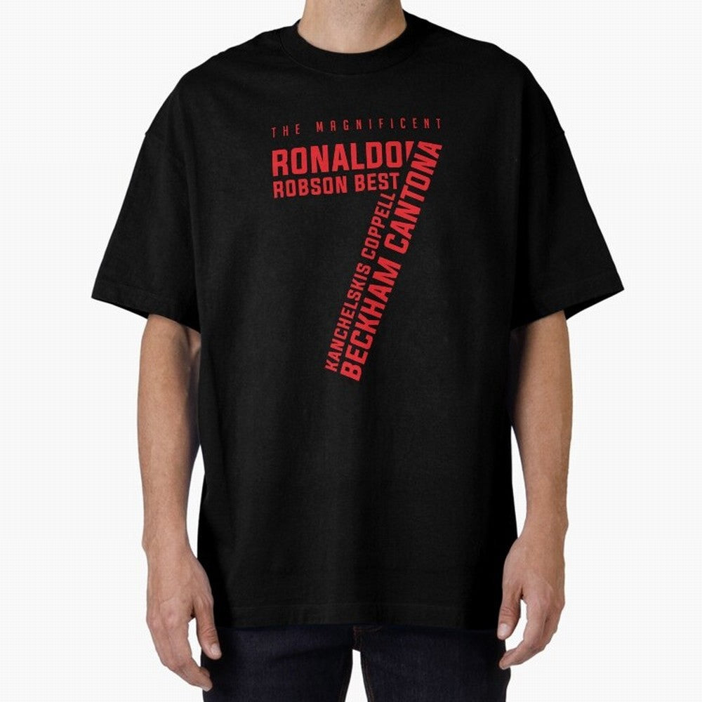 The Magnificent Seven - Man Utd Oversized T-Shirt Capture Stadium Memories from the FIFA World Cup 2026 Journey through Messi and Cristiano Ronaldo Highlights, Portugal, Spain and Germany Pride, Soccer Culture, Superstar Moments, National Team