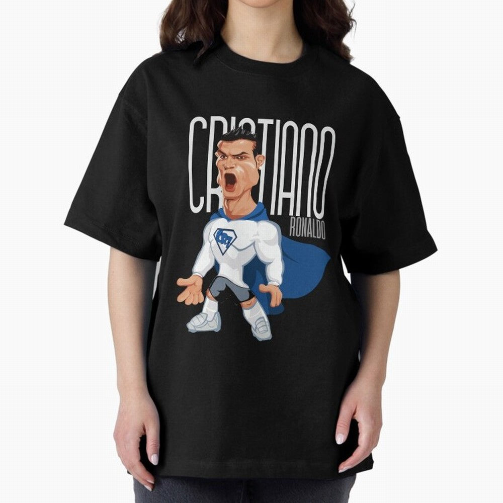 Commic Caricature of Cristiano Ronaldino 'CR7' Oversized T-Shirt Honor FIFA World Cup 2026 for Fans of CR7 and Portugal, Spain and Germany, Bringing Worldwide Fan Energy, Dramatic Goals, Stadium Lights and Championship Celebrations; Created for