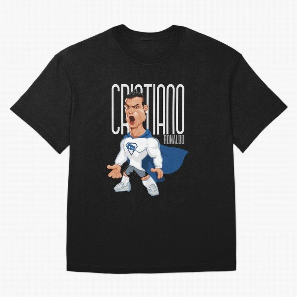 Commic Caricature of Cristiano Ronaldino 'CR7' Oversized T-Shirt Honor FIFA World Cup 2026 for Fans of CR7 and Portugal, Spain and Germany, Bringing Worldwide Fan Energy, Dramatic Goals, Stadium Lights and Championship Celebrations; Created for