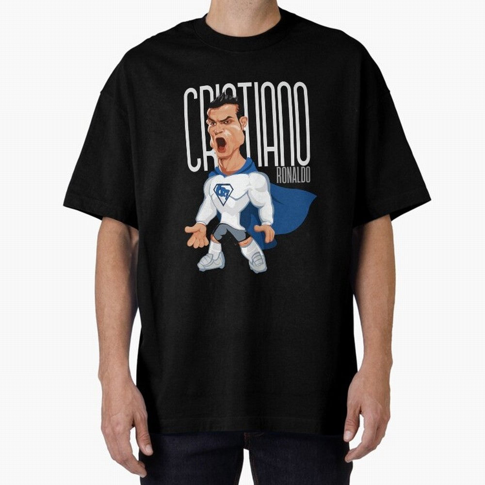 Commic Caricature of Cristiano Ronaldino 'CR7' Oversized T-Shirt Honor FIFA World Cup 2026 for Fans of CR7 and Portugal, Spain and Germany, Bringing Worldwide Fan Energy, Dramatic Goals, Stadium Lights and Championship Celebrations; Created for