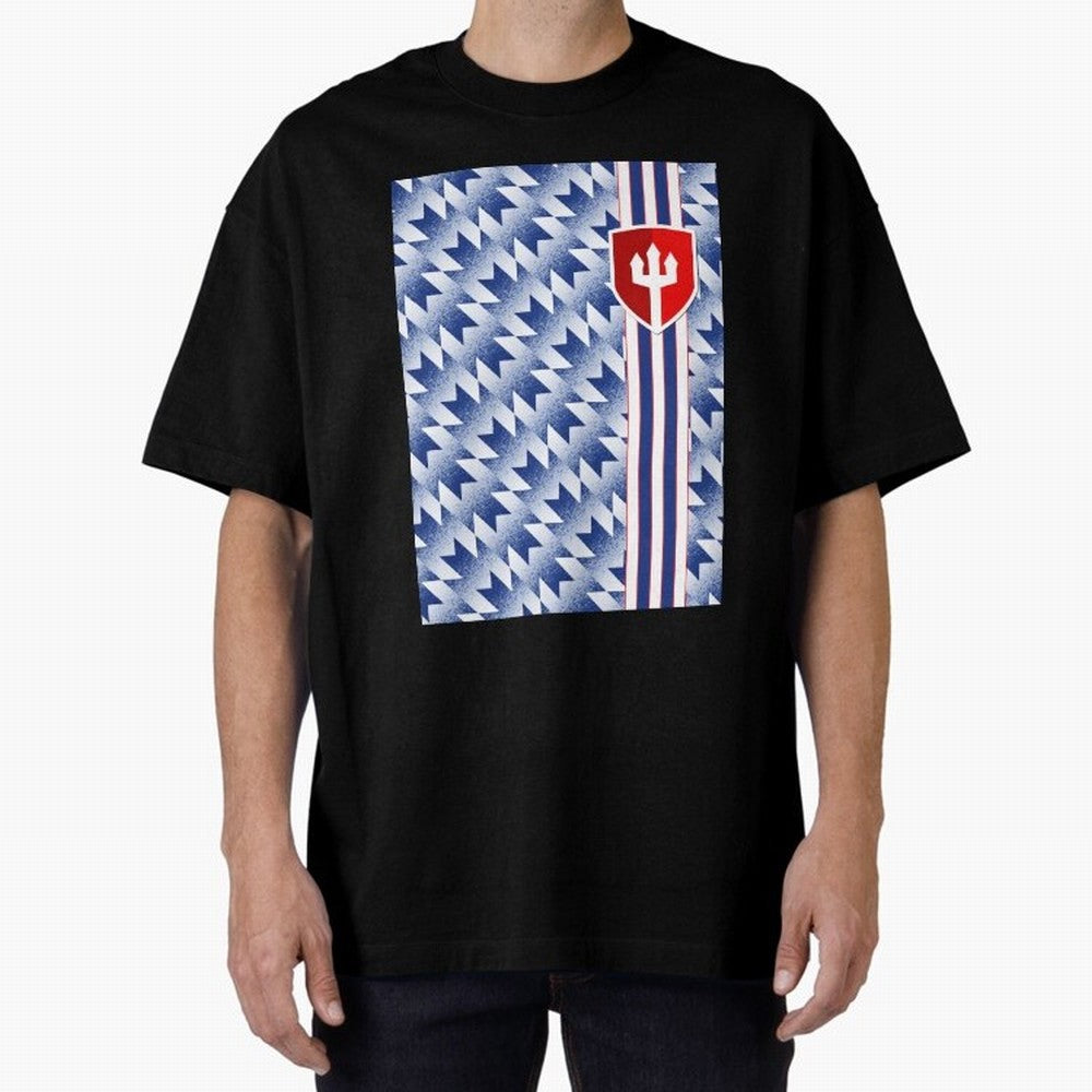 Manchester United 94 Away Jersey Pattern Oversized T-Shirt Show Love for Legendary Goals in Global Football Passion for FIFA World Cup 2026 USA Canada Mexico, Connected to CR7, Argentina, France and Brazil, Global Supporter Spirit, Legendary Goals,