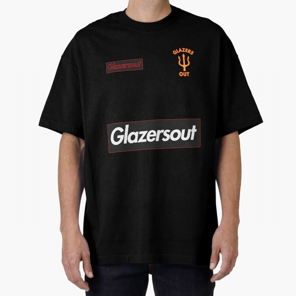 GlazersOut Red Manchester Kit V-Neck Oversized T-Shirt Celebrate the Magic of FIFA World Cup 2026 Spirit, Capturing Brazil, Mbappe, Championship Spirit, Famous Goals, Roaring Crowds and International Football Unity; Ideal for Passionate Fans Who
