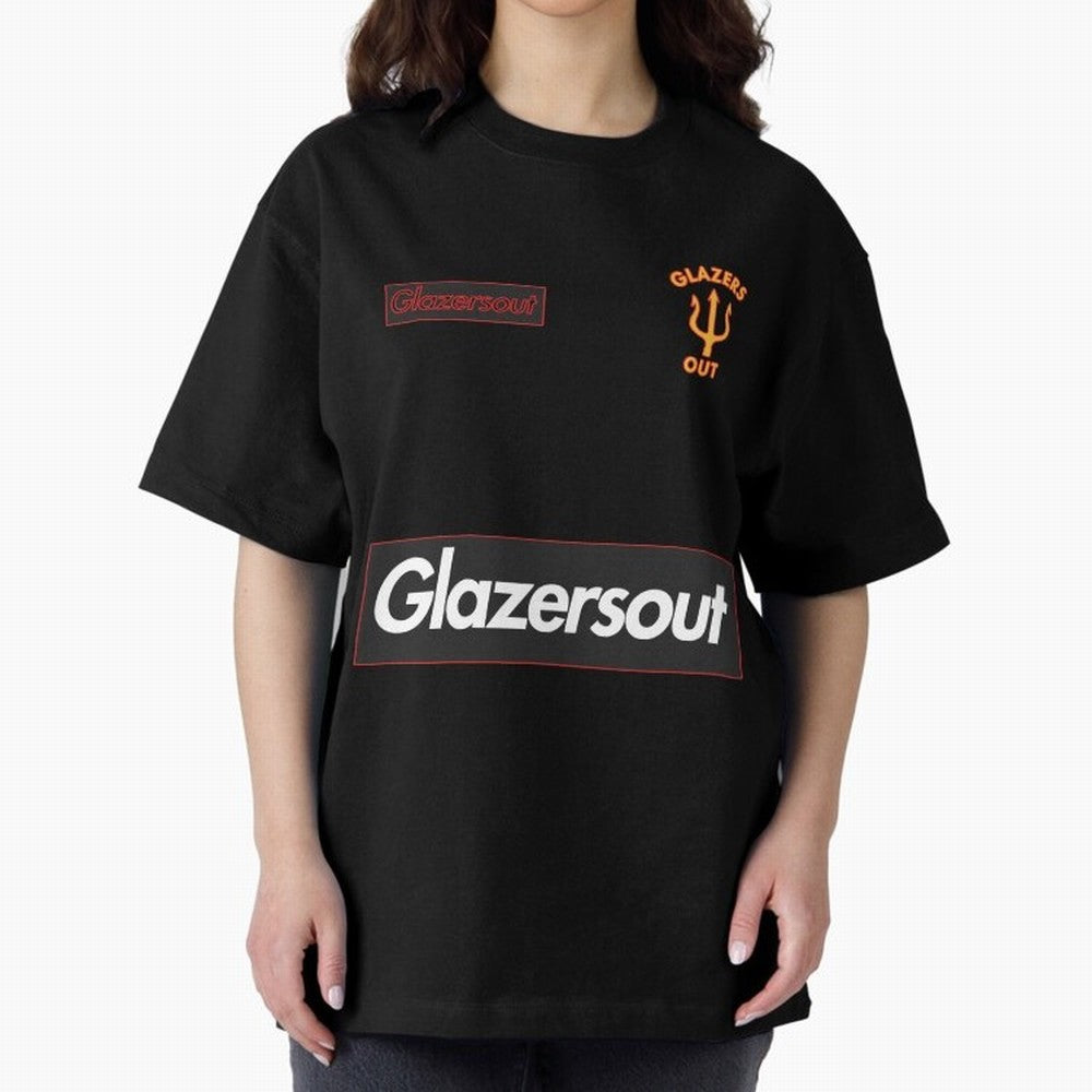 GlazersOut Red Manchester Kit V-Neck Oversized T-Shirt Celebrate the Magic of FIFA World Cup 2026 Spirit, Capturing Brazil, Mbappe, Championship Spirit, Famous Goals, Roaring Crowds and International Football Unity; Ideal for Passionate Fans Who