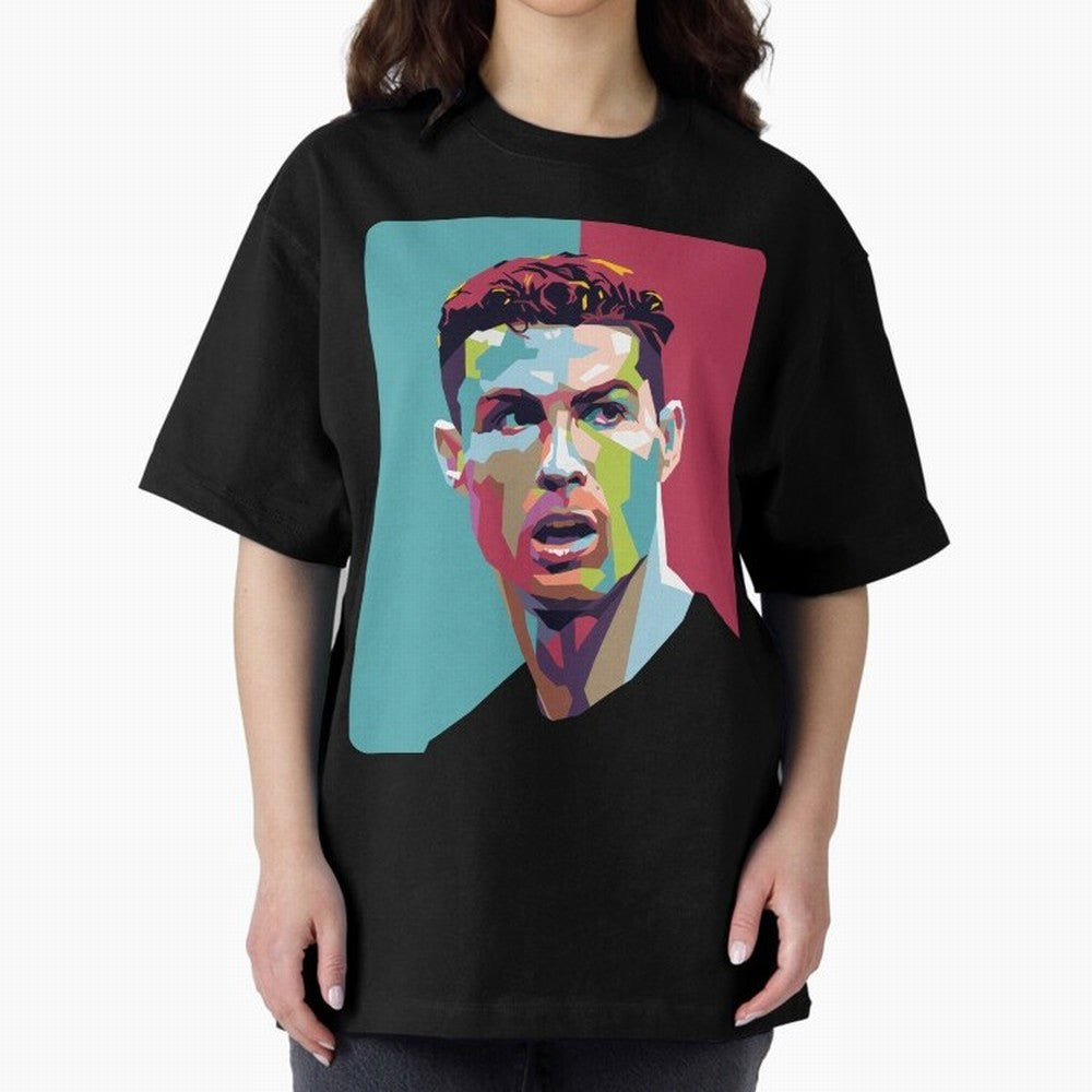 Cristiano Ronaldo 7 Pop Art Portrait Oversized T-Shirt Celebrate National Team Dreams in Global Football Passion for FIFA World Cup 2026, Connected to Messi, Neymar and Mbappe, Portugal, Spain and Germany, Football Passion, Legendary Performances,
