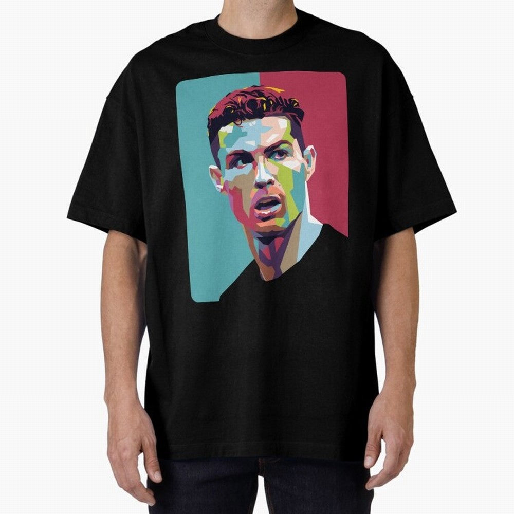 Cristiano Ronaldo 7 Pop Art Portrait Oversized T-Shirt Celebrate National Team Dreams in Global Football Passion for FIFA World Cup 2026, Connected to Messi, Neymar and Mbappe, Portugal, Spain and Germany, Football Passion, Legendary Performances,