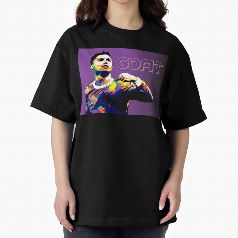 Cristiano Ronaldo Goat Popart Oversized T-Shirt Turn Up for Global Football Passion for FIFA World Cup 2026 Group Stage, Made for Mbappe, Spain and Netherlands, Goal Celebration Energy, Supporter Heritage, Football Icons and Worldwide Tournament
