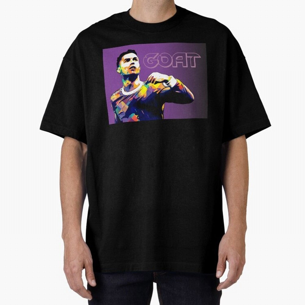 Cristiano Ronaldo Goat Popart Oversized T-Shirt Turn Up for Global Football Passion for FIFA World Cup 2026 Group Stage, Made for Mbappe, Spain and Netherlands, Goal Celebration Energy, Supporter Heritage, Football Icons and Worldwide Tournament