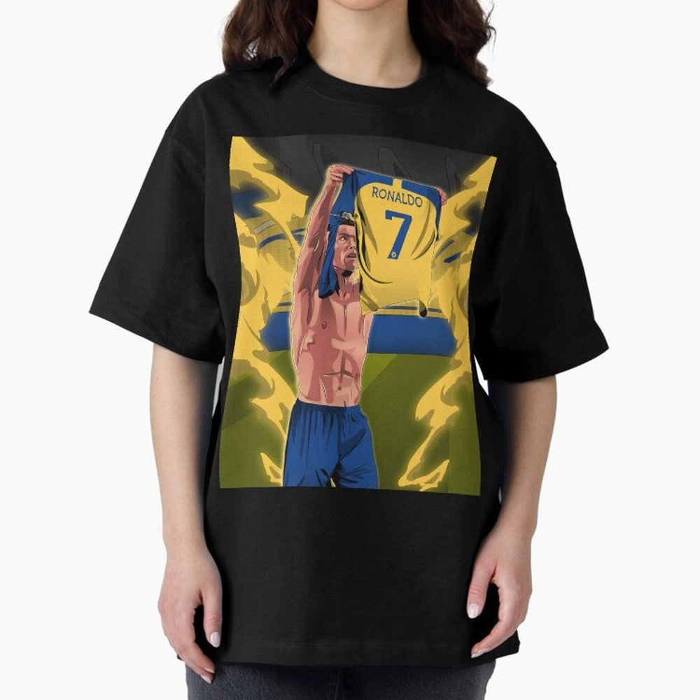 aksi copot kaos selebrasi Oversized T-Shirt Celebrate Fan Culture around FIFA World Cup 2026 Group Stage for Fans of Cristiano Ronaldo and Argentina and Brazil, Bringing Soccer Culture, Superstar Moments, National Team Dreams and Competitive Fire;