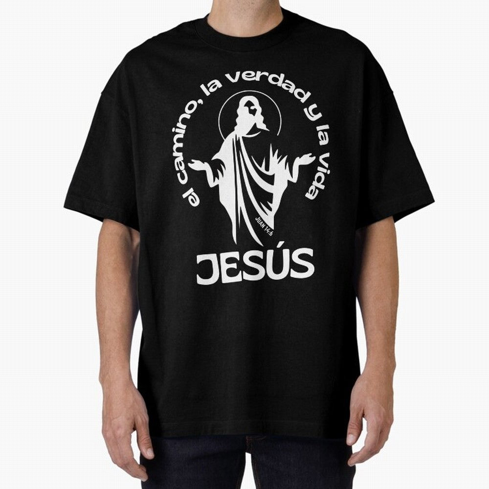 JES¨²S - el camino, la verdad y la vida Oversized T-Shirt Fuel Global Football Passion for FIFA World Cup 2026 USA Canada Mexico, Centered on Messi and Cristiano Ronaldo, Portugal, Championship Spirit, Famous Goals, Roaring Crowds and International